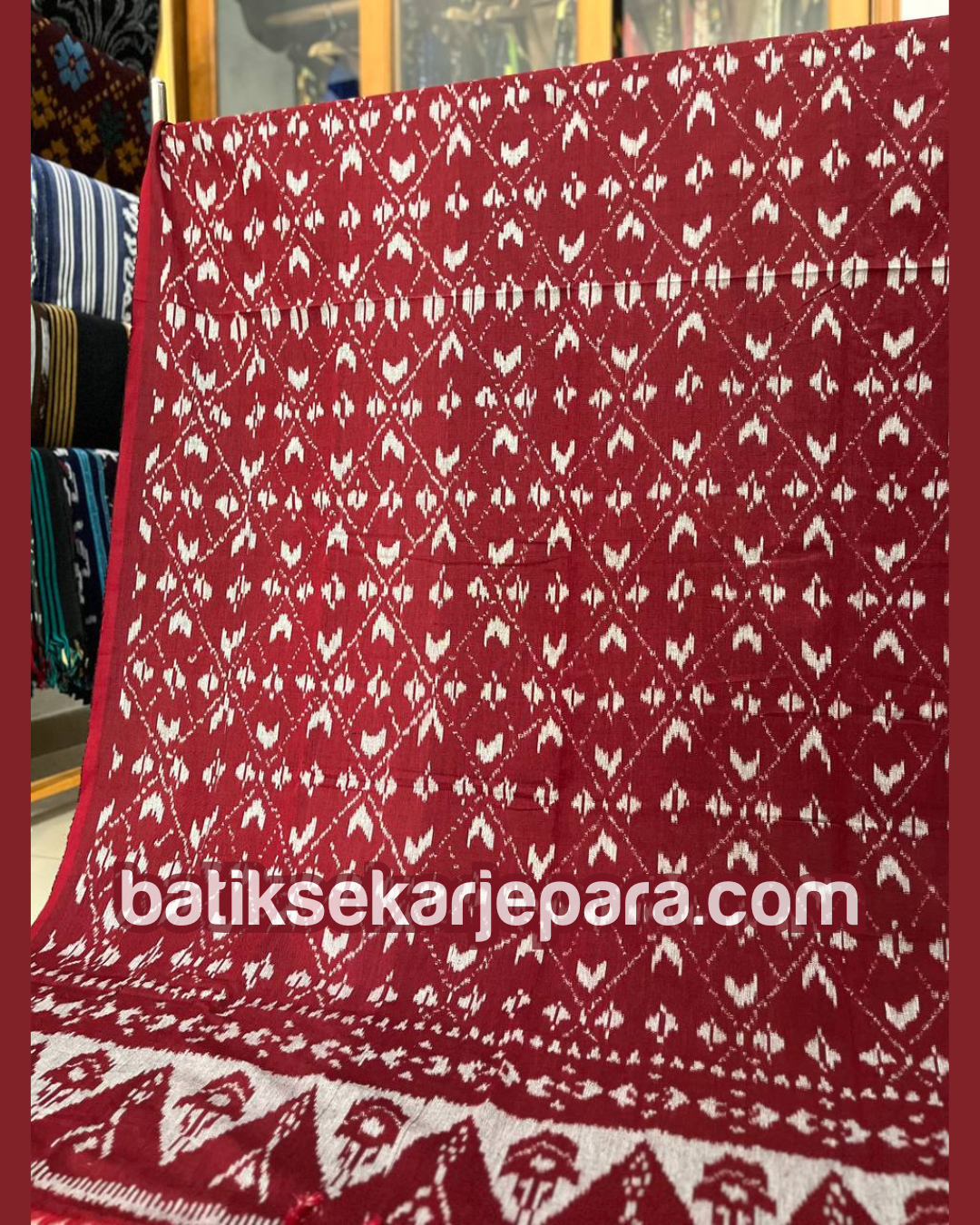 Tenun Blangket Grade B Merah Maroon Full - Gambar 2